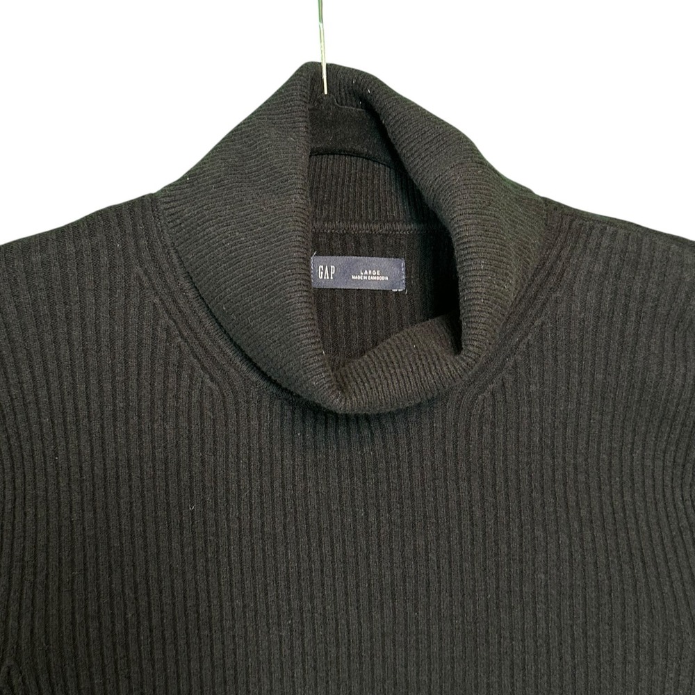 GAP Cash Soft Ribbed Turtleneck Midi Sweater Dress Black Large Long Sleeve Knit - Picture 13 of 14